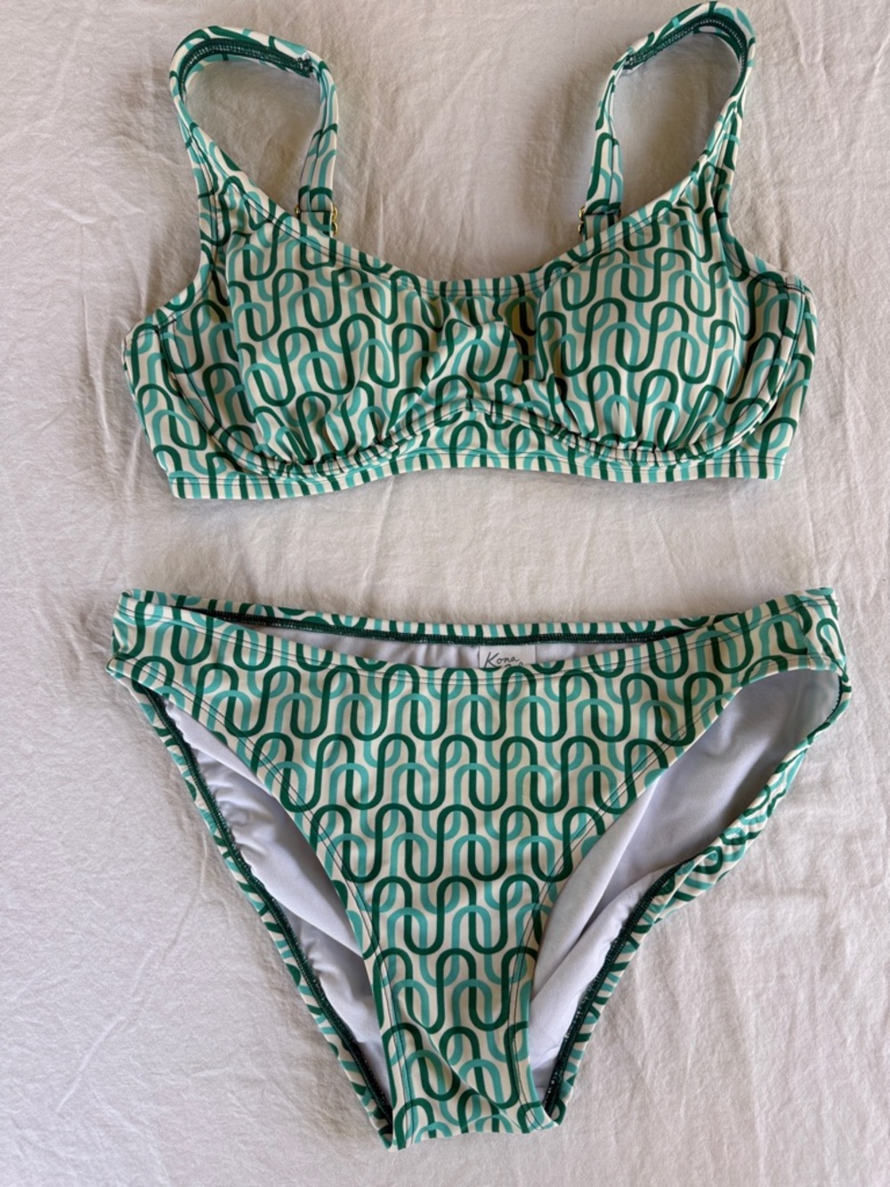 Kona Sol Green and White  Geometric Underwire Bikini Set